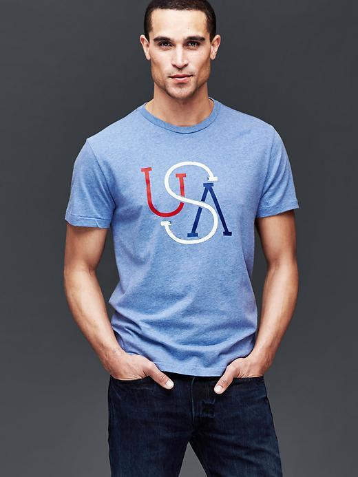 Gap Men Usa Graphic T Shirt - Navy Blue Heather
