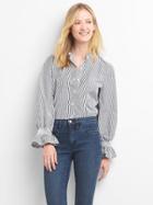 Gap Women Poplin Smock Sleeve Ruffle Shirt - Navy Stripe