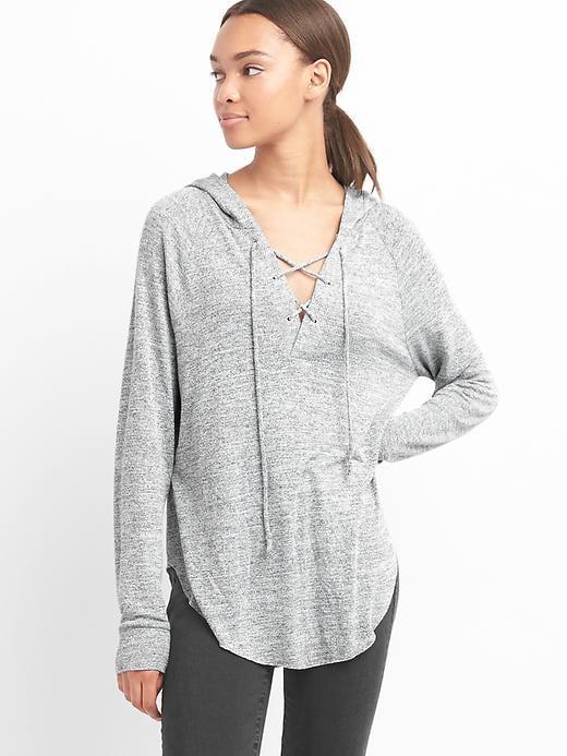 Gap Women Softspun Lace Up Hoodie - Light Grey