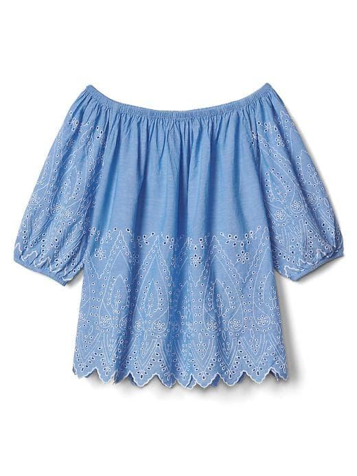 Gap Women Off Shoulder Embroidered Paisley Top - Light Blue