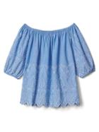 Gap Women Off Shoulder Embroidered Paisley Top - Light Blue