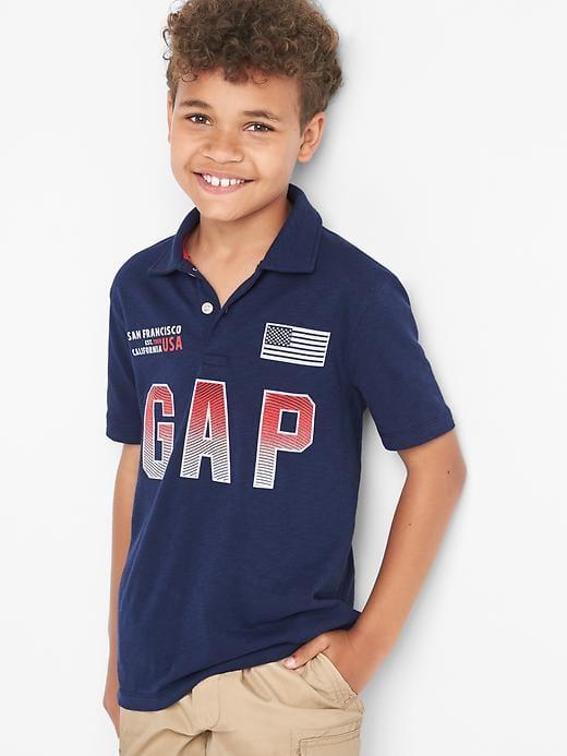 Gap Americana Logo Slub Polo - Elysian Blue