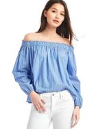 Gap Women Stripe Off Shoulder Top - Blue Stripe