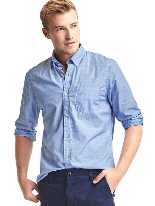 Gap Men True Wash Poplin New Dobby Slim Fit Shirt - Blue Peak