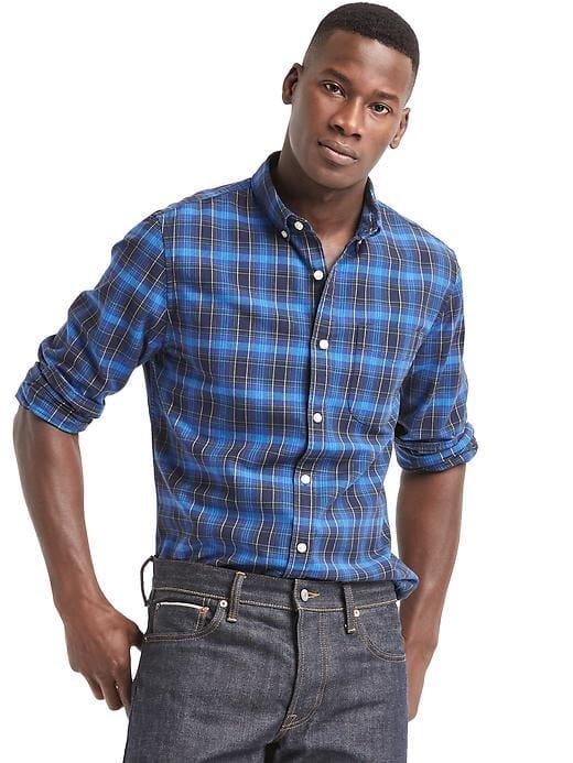 Gap Men Oxford Holiday Plaid Slim Fit Shirt - Tapestry Navy