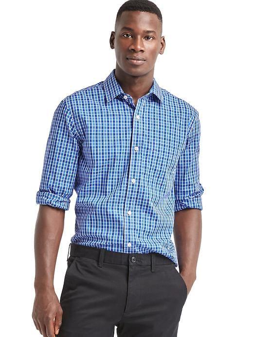 Gap Men Wrinkle Resistant Gingham Standard Fit Shirt - Tapestry Navy