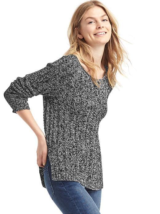 Gap Women Chunky Open Neck Sweater - Black & White Marled