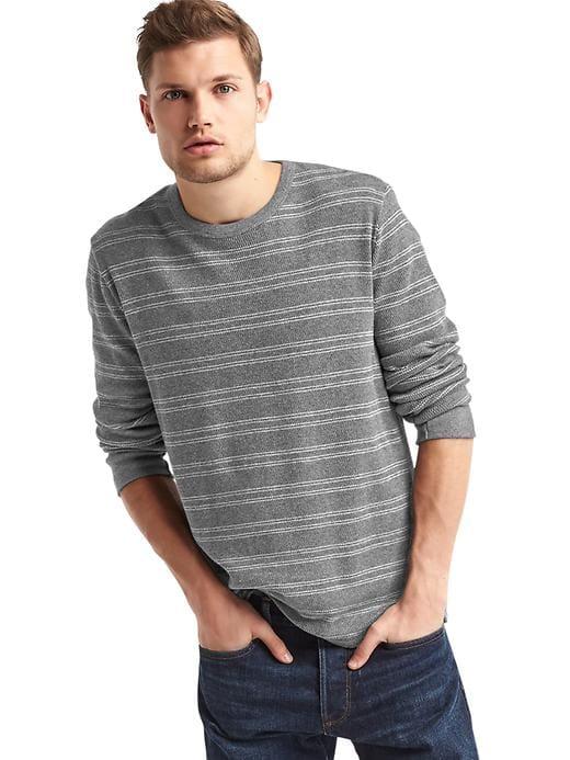 Gap Men Waffle Knit Stripe Long Sleeve Tee - Dark Grey Stripe