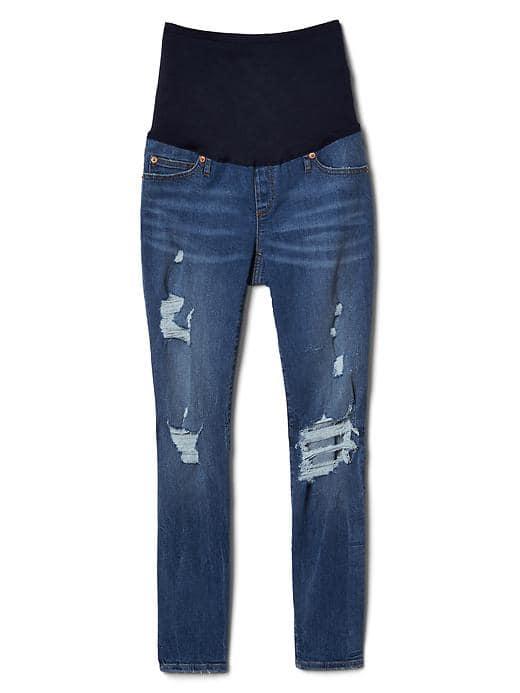 Gap Women Full Panel Destructed True Skinny Ankle Jeans - Medium Indigo