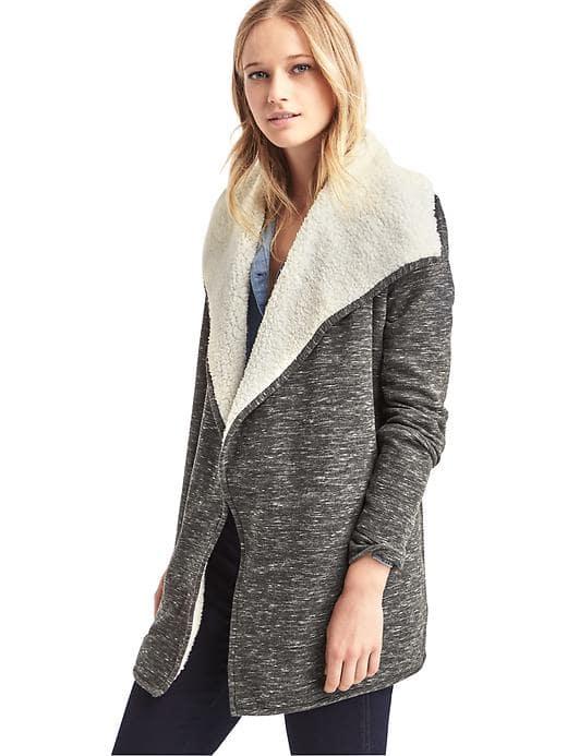 Gap Women Sherpa Lined Spacedye Cardigan - Black Space Dye