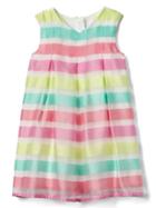 Gap Stripe Pleat Tent Dress - Pink Multi Stripe