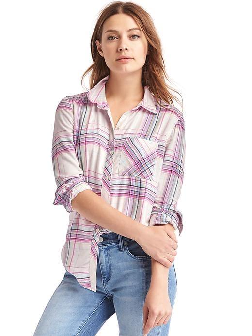 Gap Women Soft Plaid Boyfriend Shirt - White Plaid