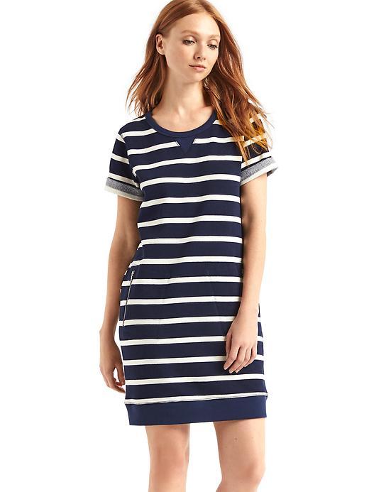 Gap Women Roll Sleeve Sweatshirt Dress - Navy Stripe