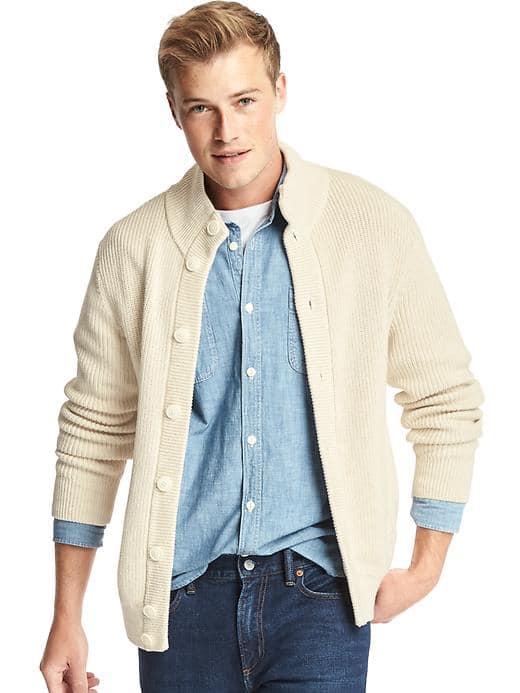 Gap Men Cozy Mockneck Shaker Cardigan - Cream