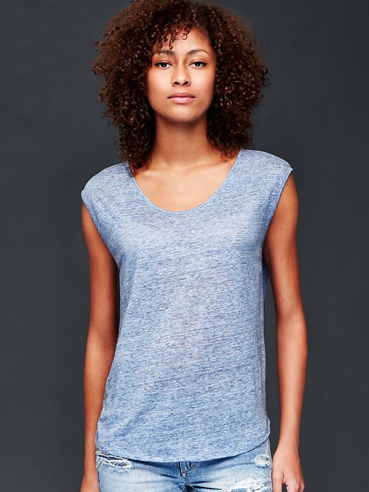 Gap Women Linen Cap Sleeve Tee - Blue Heather