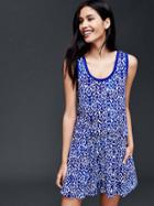 Gap Women Linen Cotton Print Skort Romper - Blue Print