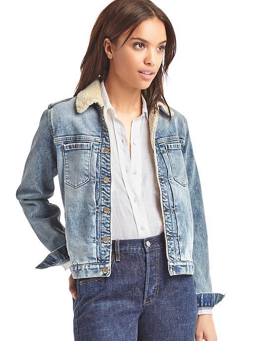 Gap Women 1969 Sherpa Denim Jacket - Light Indigo