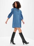 Denim Popover Mini Dress With Washwell
