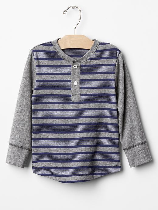 Gap Block Stripe Henley - Heather Grey