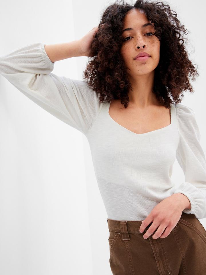 Rib Sweetheart Puff Top