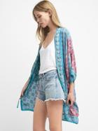 Gap Women Lightweight Print Open Front Top - Paisley Pink