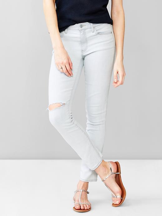 Gap 1969 Destructed Resolution Slim Straight Skimmer Jeans - Light Indigo