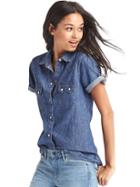 Gap Women 1969 Denim Short Sleeve Western Shirt - Rinsed Denim