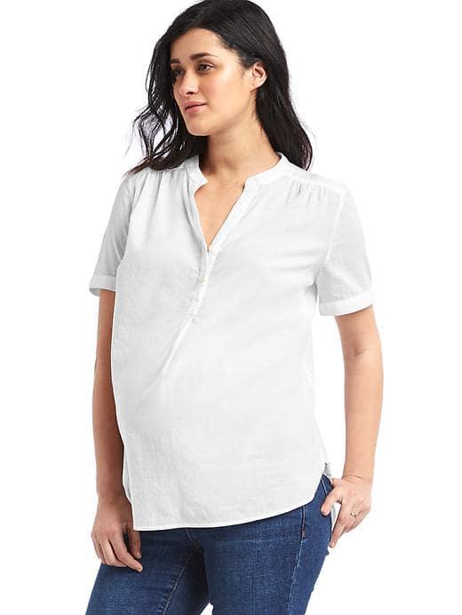 Gap Women Shirred Short Sleeve Popover - Optic White
