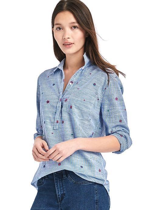 Gap Women Boyfriend Embroidered Pinstripe Popover - Blue Stripe