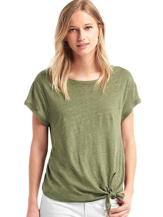 Gap Women Linen Layered Front Tie Tee - Walden Green