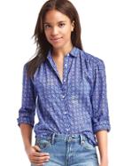 Gap Women Shirred Print Shirt - Blue Floral