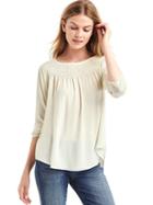 Gap Women Smock Neck Long Sleeve Blouse - Snow Cap