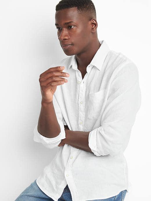 Gap Men Linen Pocket Shirt - White