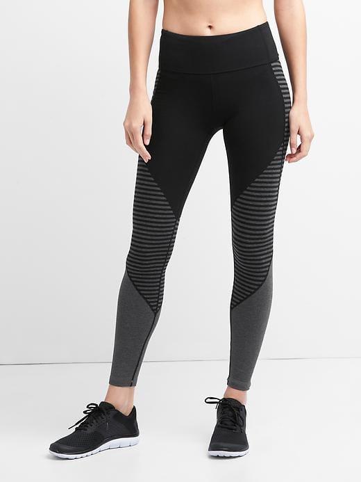 Gap Gfast High Rise Stripe Colorblock Leggings - Black & Grey Stripe