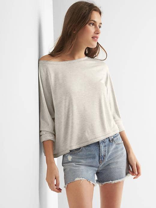 Gap Women Boxy Boatneck Batwing Top - Pale Heather Grey