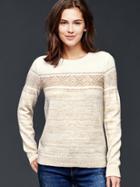 Gap Women Marled Mixed Pattern Pullover Sweater - Dark Beige