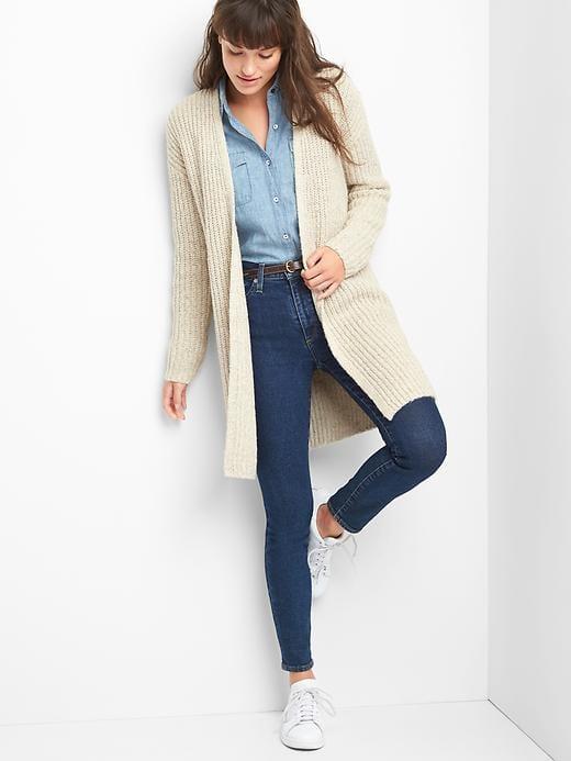 Gap Women Textured Open Front Cardigan - Stone