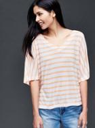 Gap Open V Neck Stripe Tee - Orange Stripe