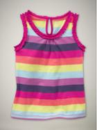 Gap Perfect Ruffle Trim Tank - Rainbow Stripe