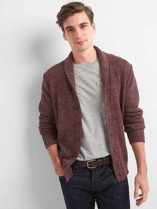 Gap Men Textured Shawl Collar Cardigan - Pinot Noir