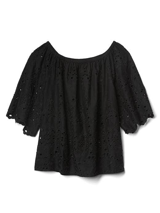 Gap Women Eyelet Flutter Sleeve Top - True Black