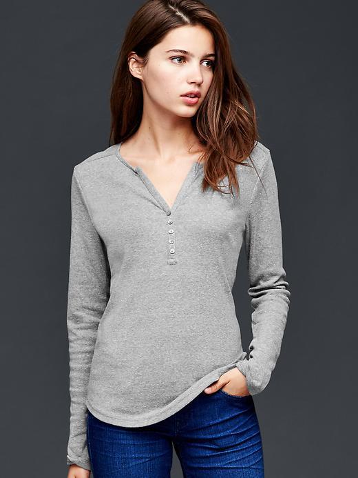 Gap Women Ribbed Henley Shirt - Heather Grey