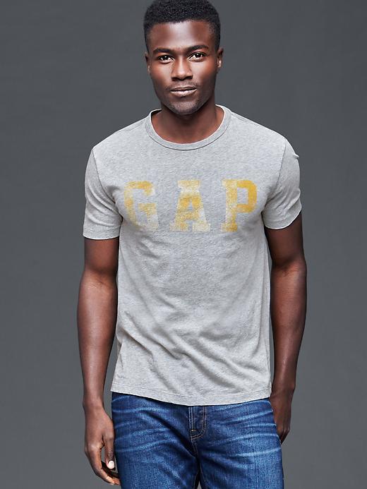 Gap Men Worn Logo Crew T Shirt - Grey Heather