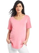 Gap Women Short Sleeve V Neck Vintage Wash Tee - Pink Granite