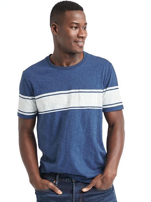 Gap Men Stripe Slub Jersey Pocket Tee - Navy Heather