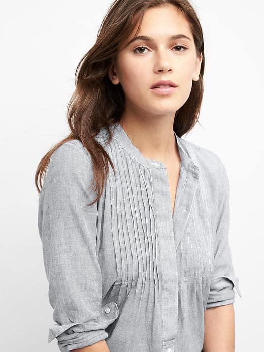 Gap Women Stripe Pintuck Popover Shirt - Navy Stripe
