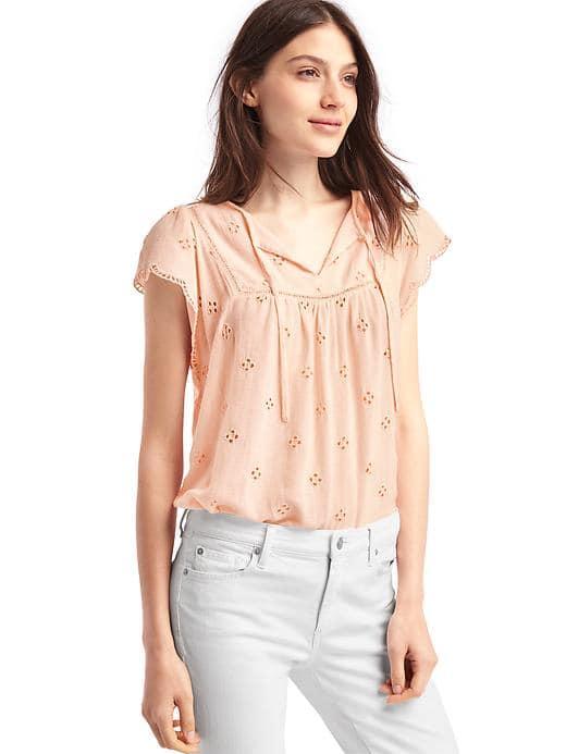 Gap Women Scallop Sleeve Tassel Top - Silk Powder