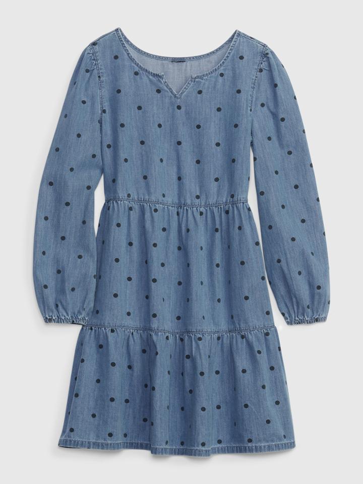 Kids Denim Tiered Dress With Washwell