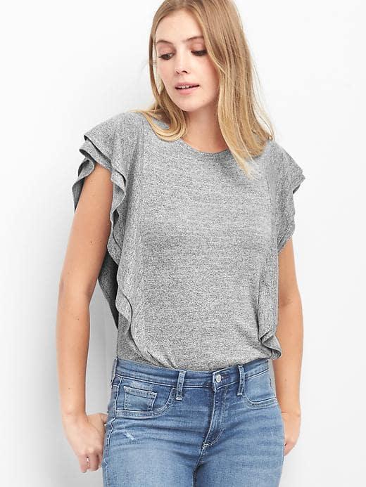 Gap Women Softspun Flutter Sleeve Top - Light Grey Marle