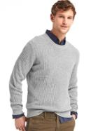 Gap Men Merino Wool Blend Ribbed Crew Sweater - Light Gray